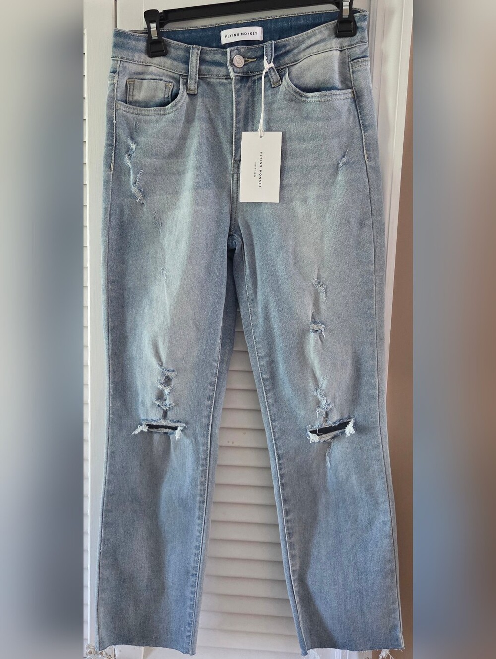 Flying Monkey Light Blue Straight Leg Distressed Jeans Size 27 NWT